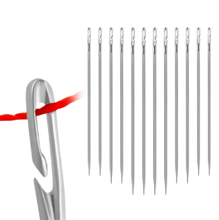 Self-Threading Sewing Needles – Assorted Hook Needles Set (3 Sizes, 12pcs) for Easy Threading & Hand Sewing