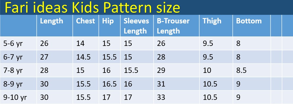 Kids Shirt & Trouser Pattern – 6 to 7 Years