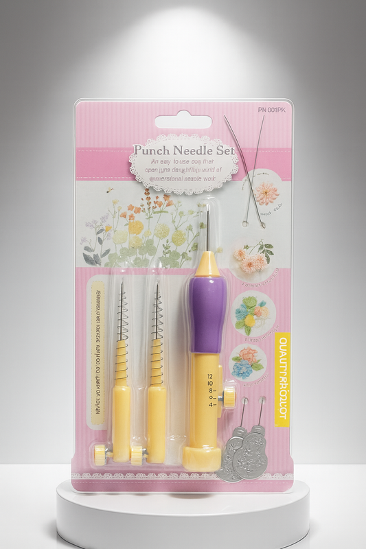 Punch Needle Embroidery Set – Adjustable Needle Kit with Handle, Threaders & Accessories for DIY Needlework