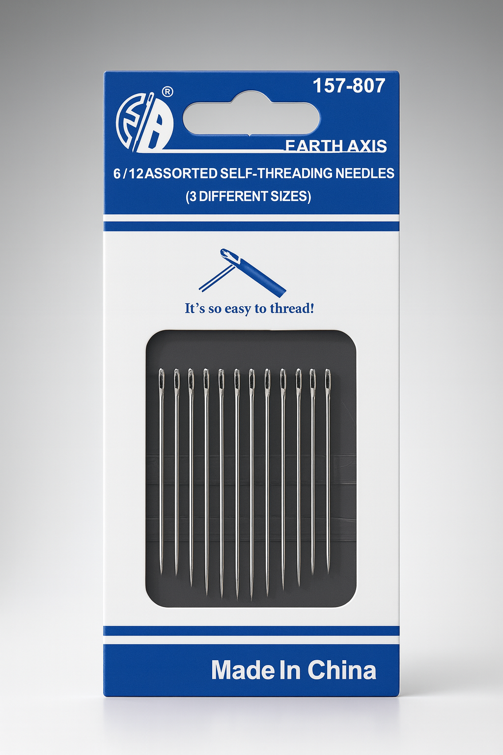 Self-Threading Sewing Needles – Assorted Hook Needles Set (3 Sizes, 12pcs) for Easy Threading & Hand Sewing